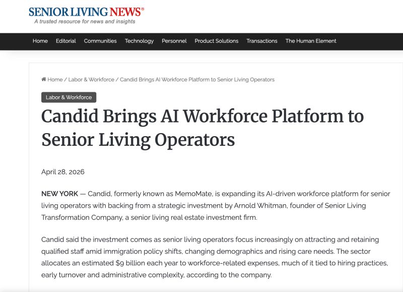 Senior Living News article about Candid